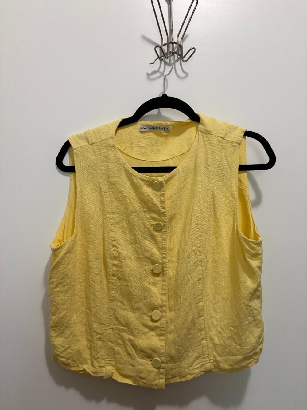 Abercrombie & Fitch Pale Yellow Sleeveless Button-Front Tunic